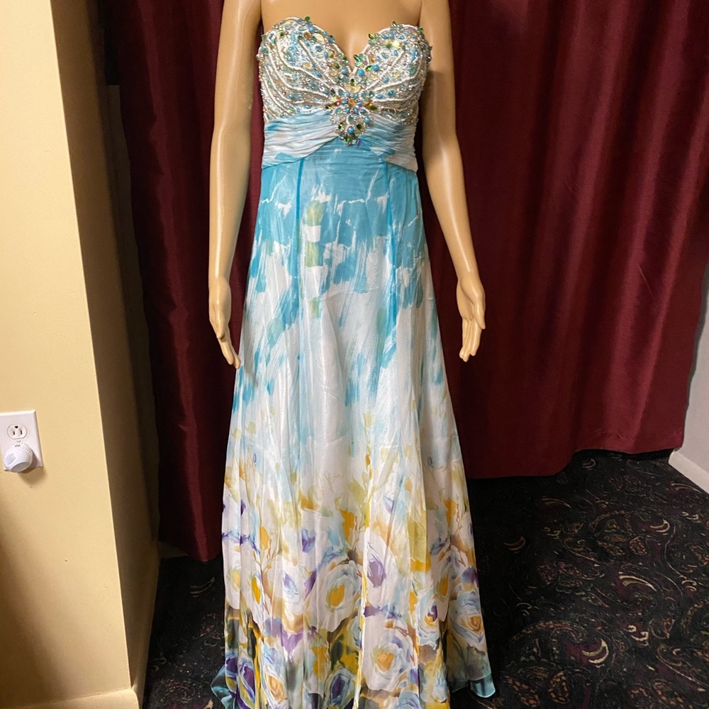 Colorful Strapless Jeweled Spring Dress
